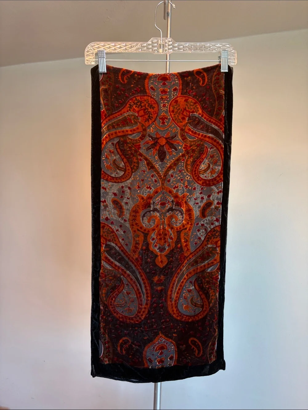 Vintage Devoré Silk Velvet Paisley Scarf – Rich Autumn Tones